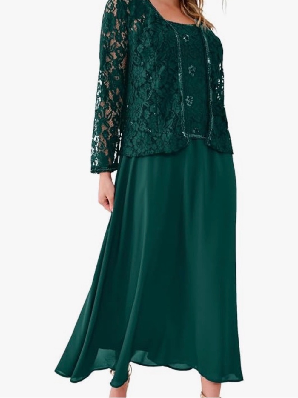 Roaman’s 2 Piece Long Sleeve Embellished Lace Jacket and Full Gown